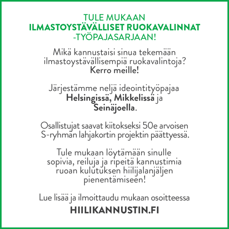 Kansalaisten ruoka-aika – Keinoja ruoan hiilijalanjäljen pienentämiseen